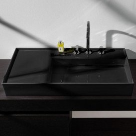 Раковина для ванной Laufen Kartell 90х46 см полка слева c 2 отверстиями керамика черный матовый H8103397168151