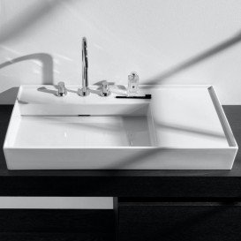 Раковина для ванної Laufen Kartell 90х46 см з 3 отворами полиця праворуч шліфована кераміка білий матовий H8183387571581