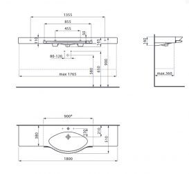 Раковина для ванної Laufen Palace 180х51 см з полотенцедержателем білий H8127080001351