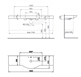 Раковина для ванної Laufen Palace 180х51 см 1 отвір кераміка білий H8117080001041