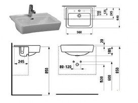 Раковина для ванної Laufen Pro A напів вбудована 56 см білий з покриттям LCC H8129614001041