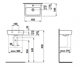 Раковина для ванної Laufen Pro A підвісна 45 см без отвору під змішувач білий H8119514001091