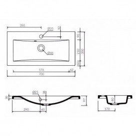 Раковина для ванной Marmorin Casie врезная без крыла литой камень белый P_U_542_01_0700