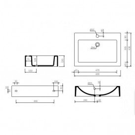 Раковина для ванної Marmorin Ceto 600 універсальна литий камінь білий 170 060 020 xx x