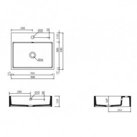 Раковина для ванной Marmorin Demi накладная без крыла литой камень белый  P_U_553_01_0500