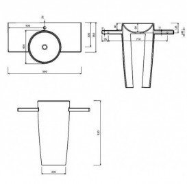 Раковина для ванної Marmorin Febe 90х36 см для підлоги литий камінь білий 460 090 020 xx x