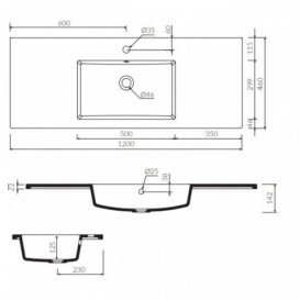 Раковина для ванної Marmorin Hubert 1200 врізна з крилом литий камінь білий P_U_547_04_1200