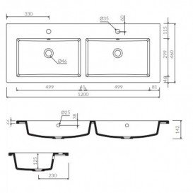 Раковина для ванної Marmorin Hubert 1200 D врізна без крила литий камінь білий P_U_547_05_1200
