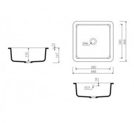 Раковина для ванной Marmorin Lena IV Undermound квадратная литой камень белый P_U_539_04_0448