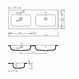 Раковина для ванної Marmorin May 120,5х46 см подвійна литий камінь білий P_U_623_01_1205