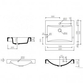 Раковина для ванной Marmorin Moira Bis 600 накладная без крыла литой камень белый 280 060 020 xx x