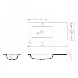 Раковина для ванной Marmorin Mono 1000 R врезная с крылом слева литой камень белый P_U_595_07_1000