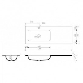 Раковина для ванної Marmorin Mono 1200 R врізна з крилом зліва литий камінь білий P_U_595_09_1200