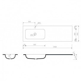 Раковина для ванной Marmorin Mono 1400 L врезная с крылом справа литой камень белый P_U_595_10_1400