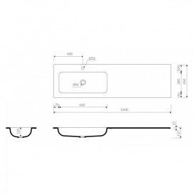 Раковина для ванної Marmorin Mono 1600 R врізна з крилом зліва литий камінь білий P_U_595_01_1600