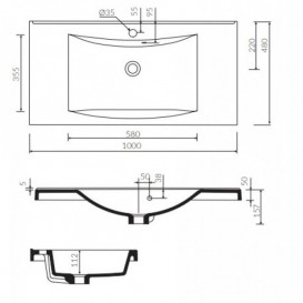 Раковина для ванної Marmorin Moris 1000 врізна з крилом литий камінь білий P_U_550_03_1000