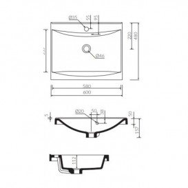 Раковина для ванной Marmorin Moris 600 врезная литой камень белый P_U_550_01_0600