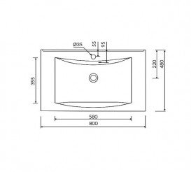 Раковина для ванной Marmorin Moris 800 врезная литой камень белый P_U_550_02_0800