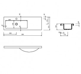 Раковина для ванної Marmorin Talia 900 L вбудована ліва литий камінь білий 270 090 720 xx x