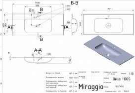Раковина для ванной Miraggio Della 1100 врезная с отверстием под смеситель белый глянцевый 0000170