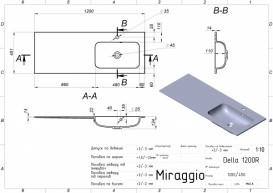Раковина для ванной Miraggio Della 1200 R литой мрамор Miramarble белый 0000912