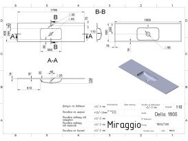 Раковина для ванної Miraggio Della 1800 Matt 180х50 см Miramarble Matt білий матовий 69125567