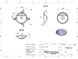 Раковина для ванної Miraggio Madison 430 Matt 43х43 см Miramarble Matt білий матовий 0002431