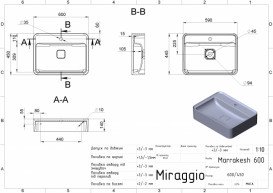 Раковина для ванной Miraggio Marrakesh 600 кварцевый песок Mirastone серый 0001478
