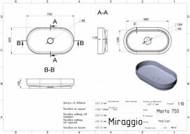 Раковина для ванной Miraggio Marta 750 кварцевый песок Mirastone черный 0001483