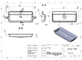 Раковина для ванної Miraggio Ocean 90,1х40, 1 см литий мармур Mirasoft Technology білий 8814010
