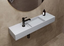 Раковина для ванной Miraggio Toni 85х22 см R литой мрамор Miramarble белый матовый 8814194