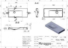 Раковина для ванной Miraggio Viola 1000 L 100х46 см Mirastonе серый матовый 0002667