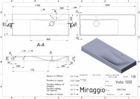 Раковина для ванної Miraggio Viola 1200 кварцовий пісок Mirastone сірий 0001504