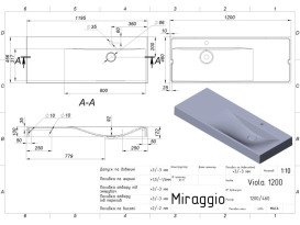 Раковина для ванной Miraggio Viola 1200 R Matt 120х46 см Miramarble Matt белый матовый 8813435