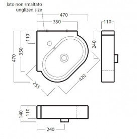 Раковина для ванной на одно отверстие угловая правая Hatria AREA 47х47 см Y0WF01
