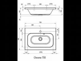 Раковина для ванної на тумбу Ravak Chrome 700 з прихованим переливом з одним отвором для змішувача біла XJG01270000