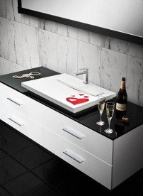 Раковина для ванной Marmorin Tatoo 70,5х50,4 см с белой плиткой литой камень белый 111 070 020 xx x