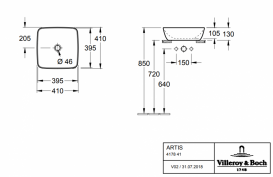 Раковина для ванной накладная Villeroy&Boch ARTIS  41x41 см без отв. под смеситель альпин белая 417841R1
