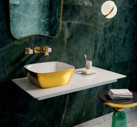 Раковина для ванної накладна Catalano Gold & Silver 40х40 кераміка колір білий / золото 140APGRLXBO