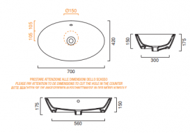 Раковина для ванной накладная Catalano Gold & Silver 70х42 керамика цвет белый/золото 170VLNBO