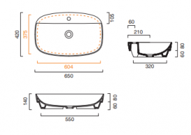 Раковина для ванной накладная Catalano Colori 65х42 керамика цвет цемент поверхность сатин 165GRLXNCS
