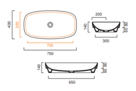 Раковина для ванної накладна Catalano Colori 75х40 кераміка колір цемент поверхню сатин 175AGRLXCS