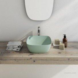 Раковина для ванной накладная Catalano Colori Green Lux 40х40 квадратная керамическая цвет зеленый матовый 140APGRLXVS
