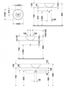 Раковина для ванной накладная Duravit коллекция Bacino 42х42х17 белая 0325420000