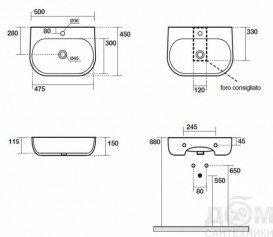 Раковина для ванної накладна / підвісна Kerasan Nolita 50х45 санфарфор біла матова 534030