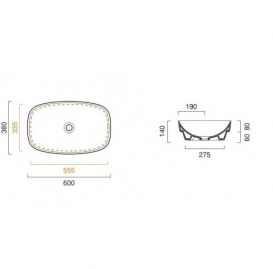 Раковина для ванной настольная или полувстраиваемая Catalano Green LUX 60х38 см без отв. под смеситель  серая матовая  160AGRLXGS