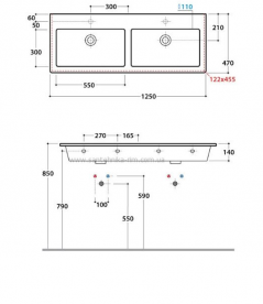 Раковина для ванної підвісна Globo FORTY3 125х47х14 см без отворів під змішувач біла FO125.BI