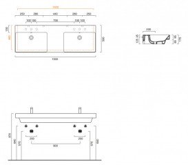 Раковина для ванной подвесная Catalano New Zero 150х50 с двумя чашами керамическая цвет белый глянцевый 1150ZEDUP00
