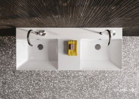 Раковина для ванной подвесная Catalano New Zero 150х50 с двумя чашами керамическая цвет белый глянцевый 1150ZEDUP00