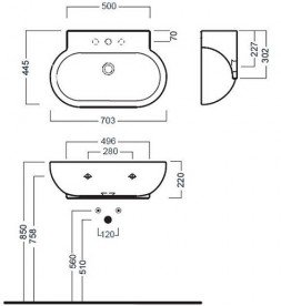 Раковина для ванної підвісна Hatria You & Me 70.3х44.5 санфарфор білий Y0UJ01